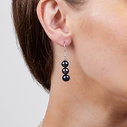 Women's Handmade Gemstone Triple Bead Earrings | Sterling Silver Drop Earrings with Elegant Design | Ideal Gift for Women