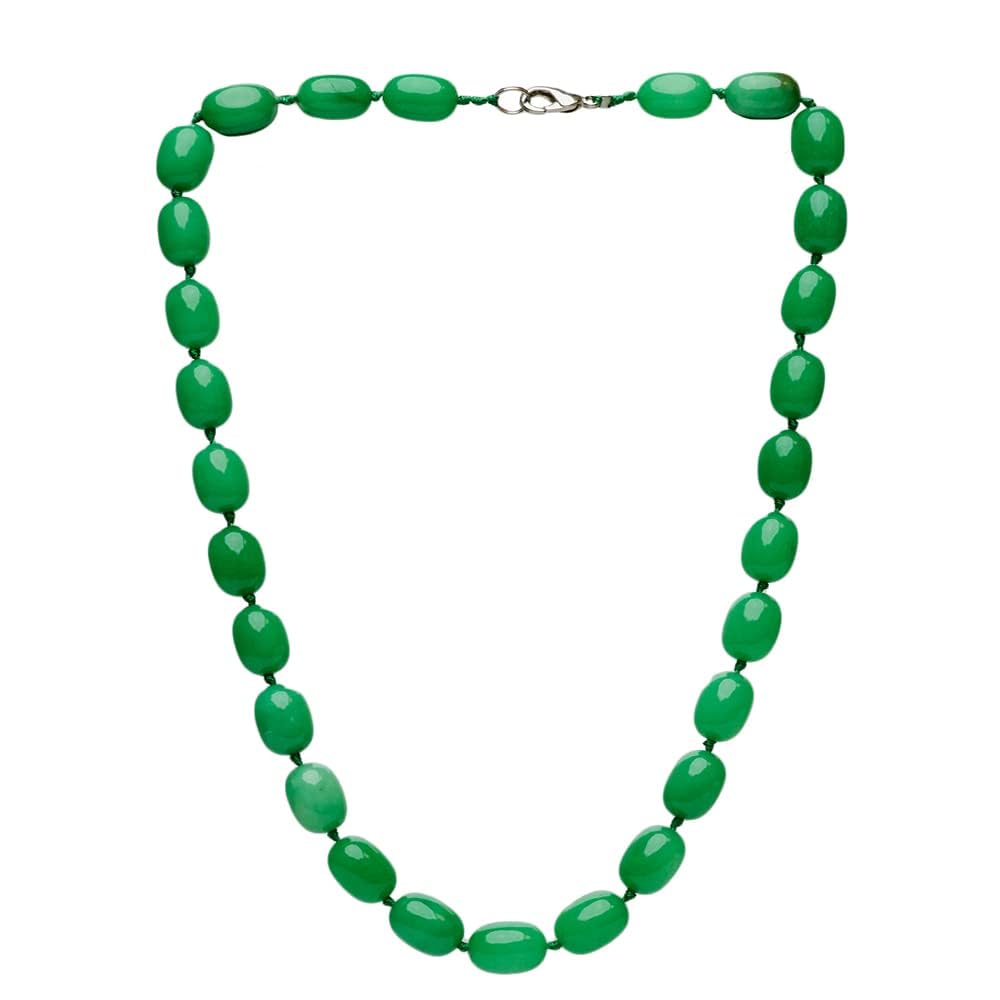 Green 10x16mm Beaded Gemstone Necklace on a White Background