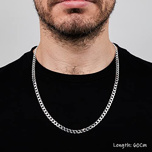 Men's Solid 925 Sterling Silver Chain Necklace | 6.2mm Curb Chain Available in Lengths 40cm to 70cm | High-Quality Italian Silver