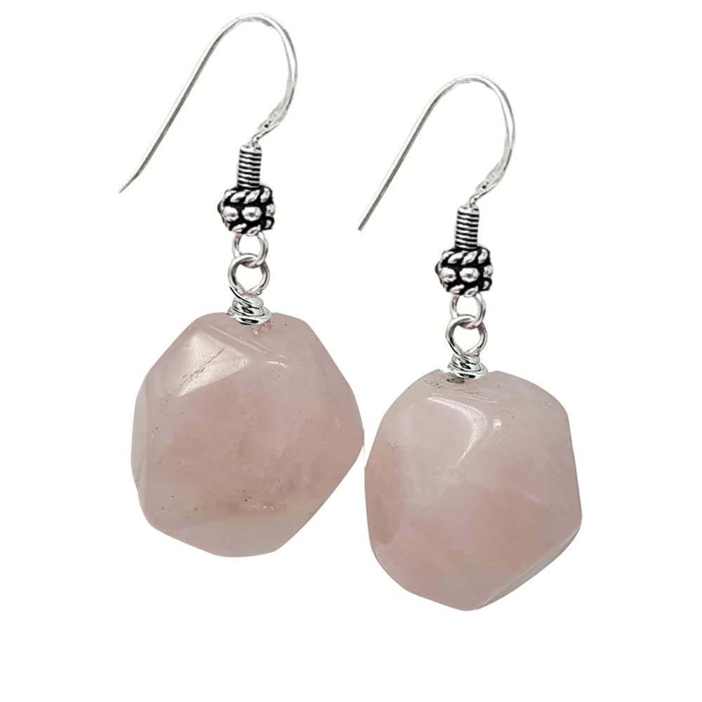 Unique Shape Faceted Rose Quartz Gemstone Drop Earrings