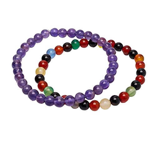 Multicolor and Amethyst 6mm Stretchy Gemstone Bracelet