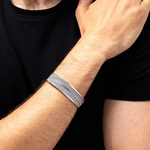 925 Sterling Silver Braided Cuff Bangle on Male Model