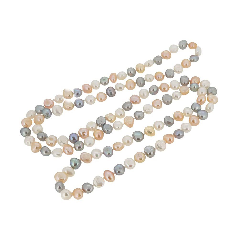 Women's Long Beaded Pearl Necklace | Natural Freshwater 8-9mm Baroque Pearls, 48 Inches, Multicolor Options in White, Black, Pink, and Grey