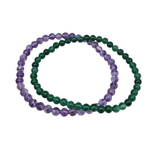 Green agate & Amethyst 4mm Stretchy Gemstone Bracelet