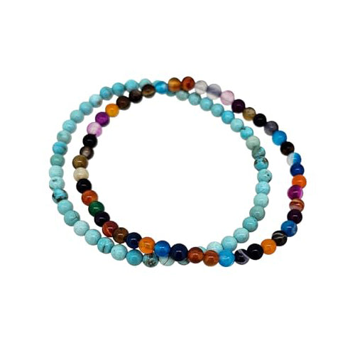 Blue Turquoise & Multicolour 4mm Stretchy Gemstone Bracelet