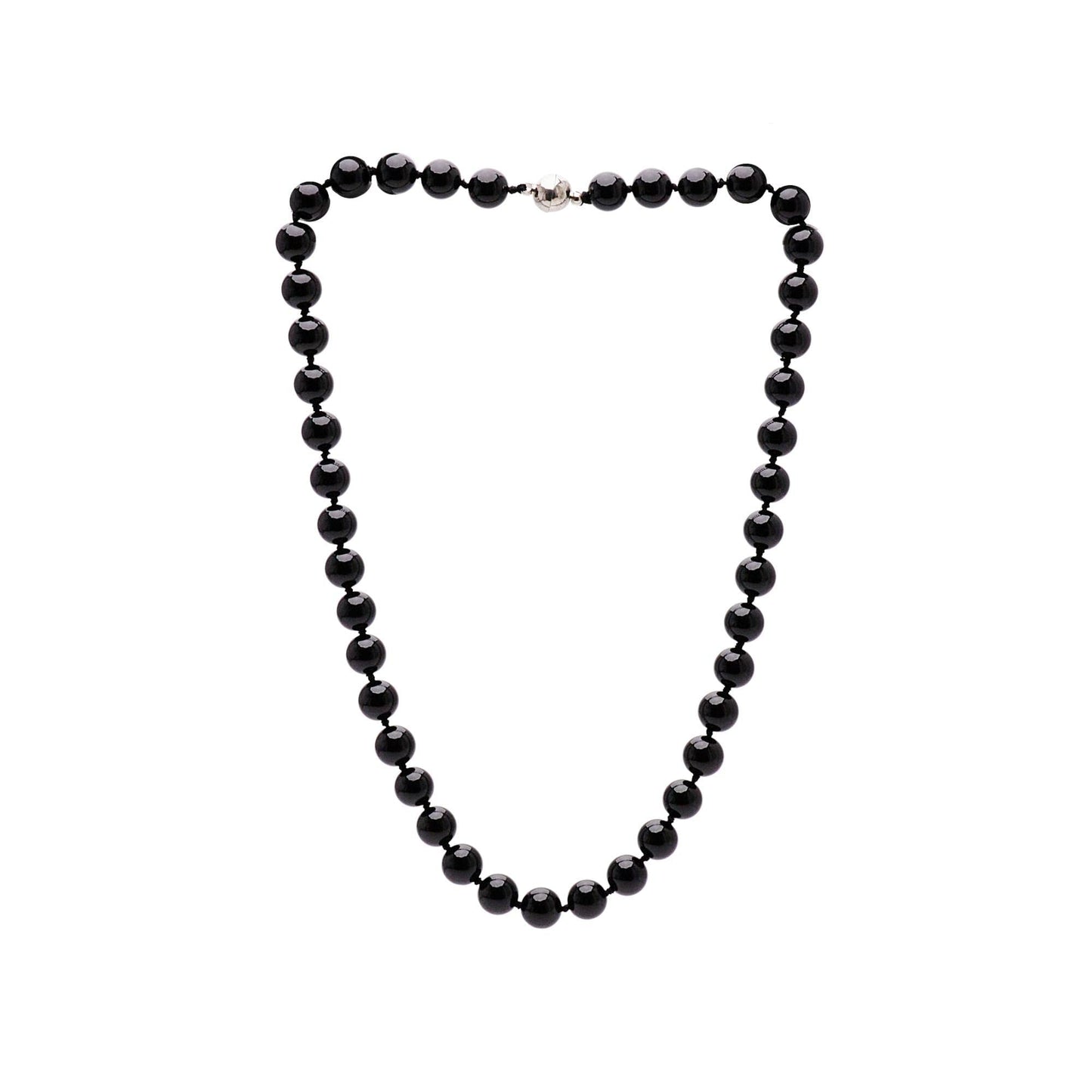 Black Agate 10mm Round Gemstone Beaded Necklace