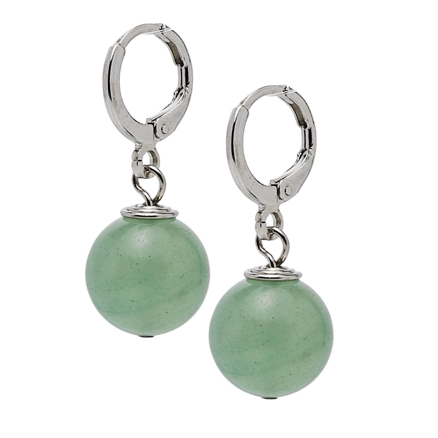 Green Aventurine 12mm Gemstone Bead Leverback Earrings