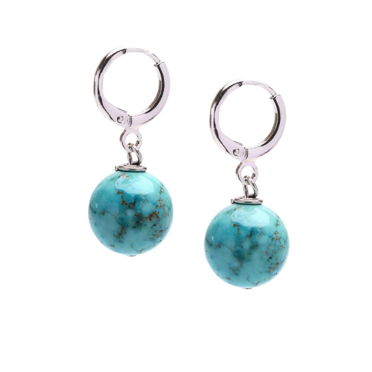 Blue Turquoise 12mm Gemstone Bead Leverback Earrings