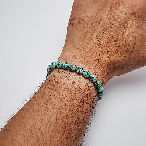 African Turquoise 8mm Beaded Gemstone Stretchy Bracelet on Male Model