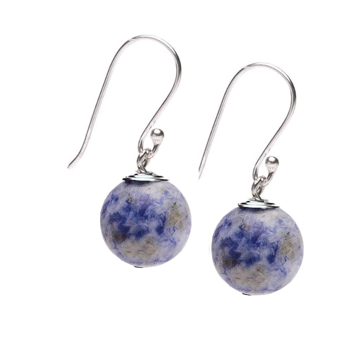 Blue Spots 12mm Bead Gemstone Dangle Drop Earrings