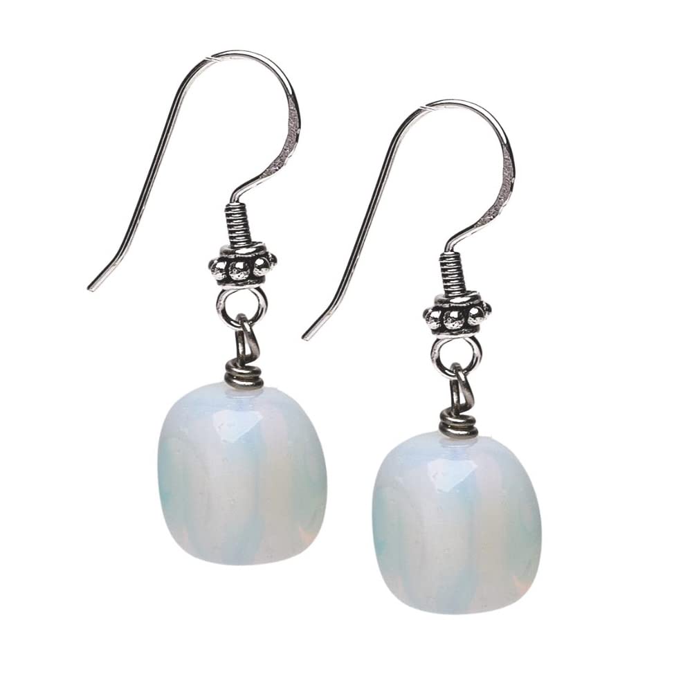 Sea Opal Cube Shape Gemstone Dangle Drop Earrings