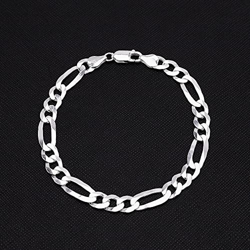 Solid Figaro Chain Bracelet for Men |8mm 925 Sterling Silver Bracelet - Lengths: 18.5cm, 19.5cm, 20cm, 21cm, 23cm