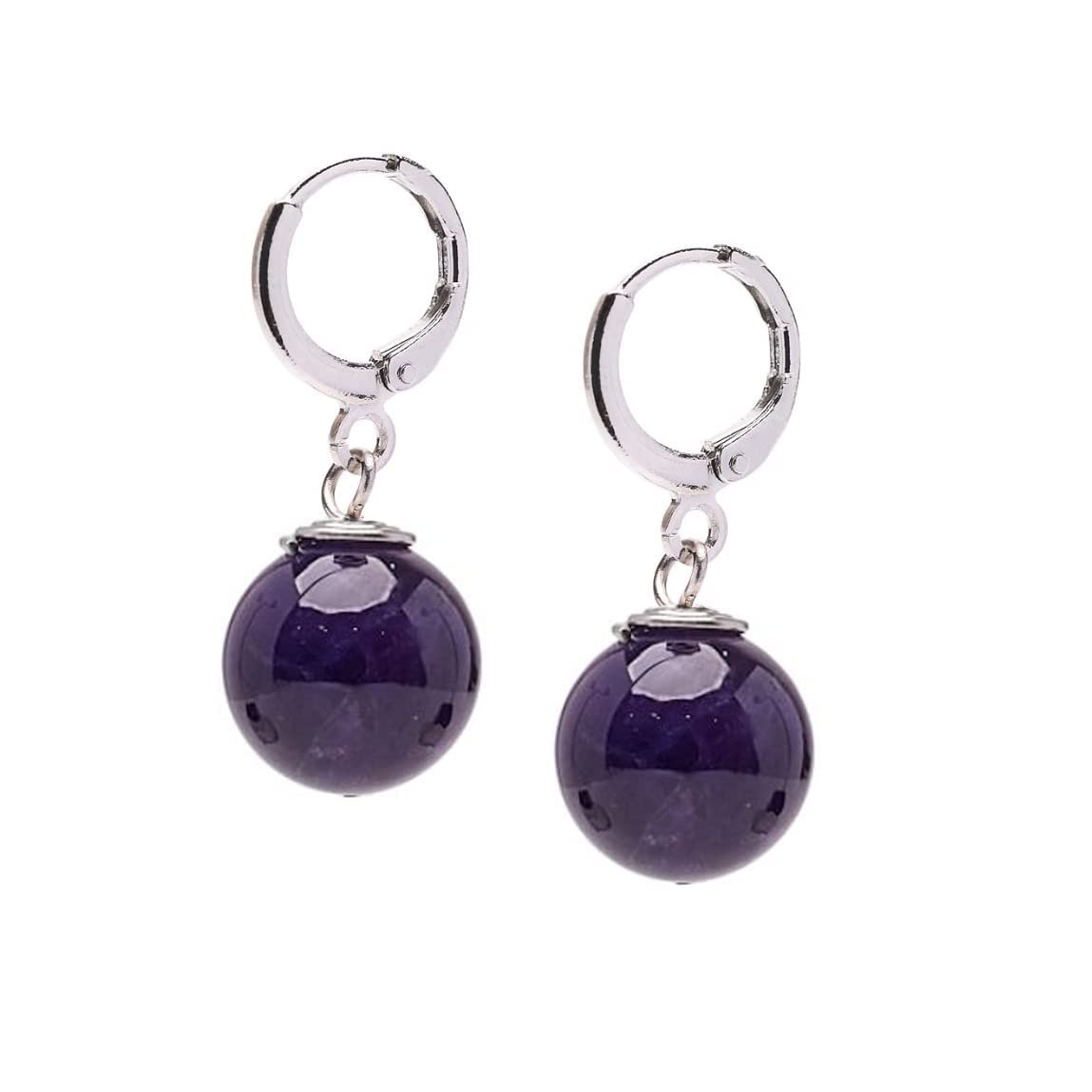 Purple Amethyst 12mm Gemstone Bead Leverback Earrings