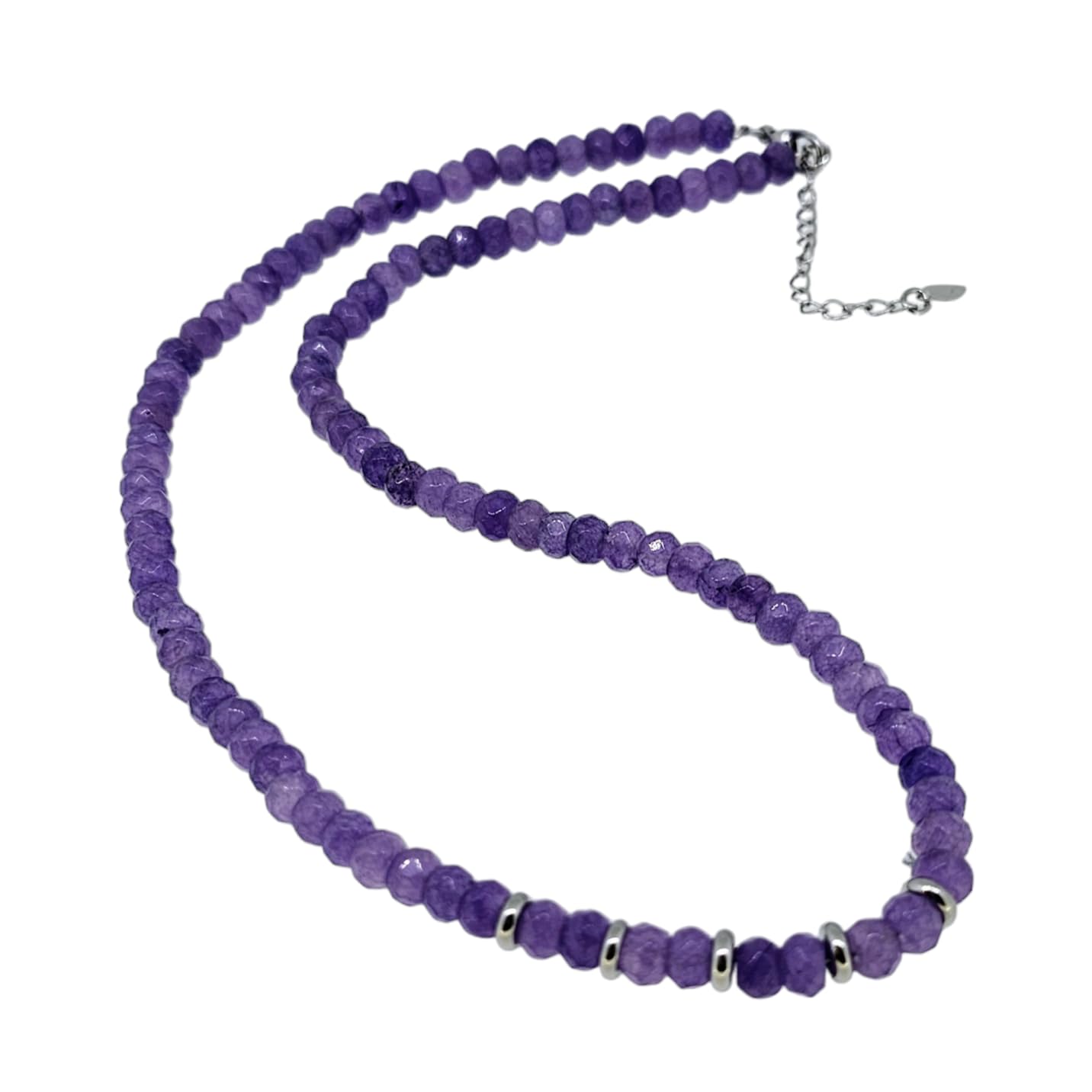 Lavender Jade Beaded Gemstone Necklace Against a White Background