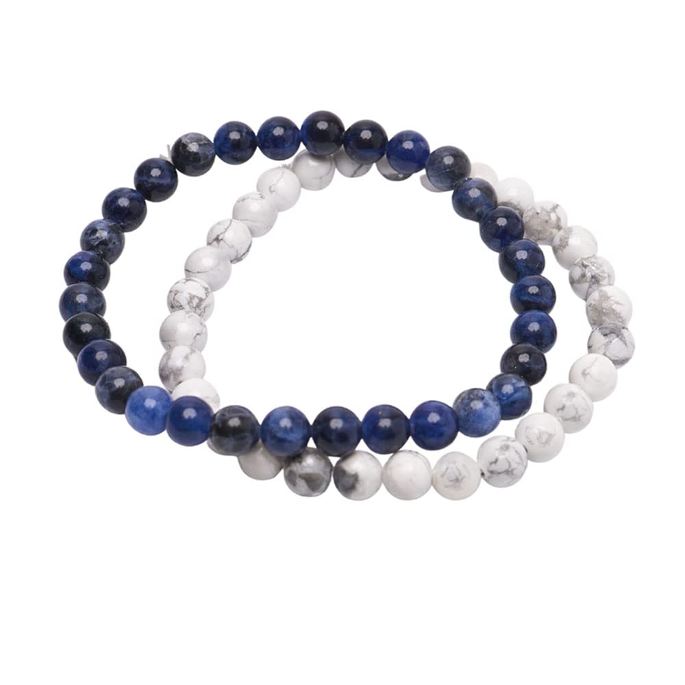 White Turquoise & Blue Sodalite 6mm Stretchy Gemstone Bracelet