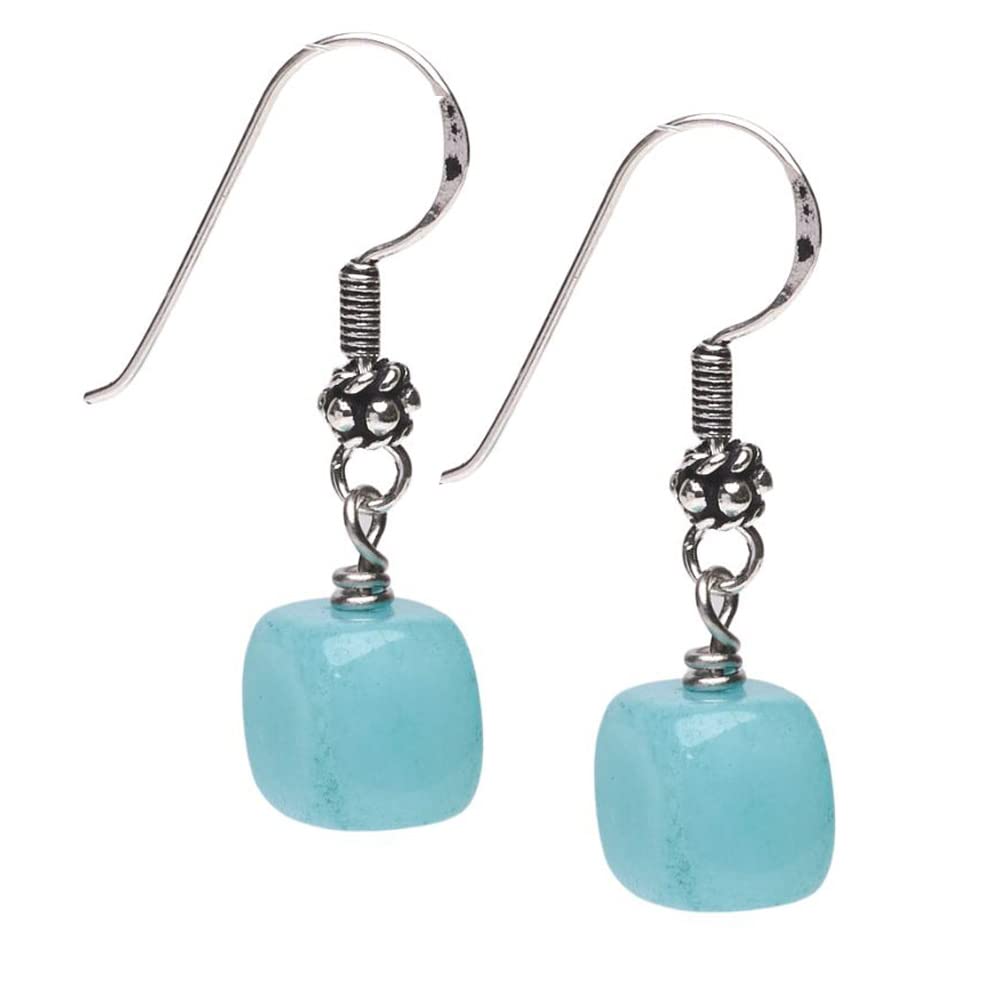Blue Sky agate Cube Shape Gemstone Dangle Drop Earrings