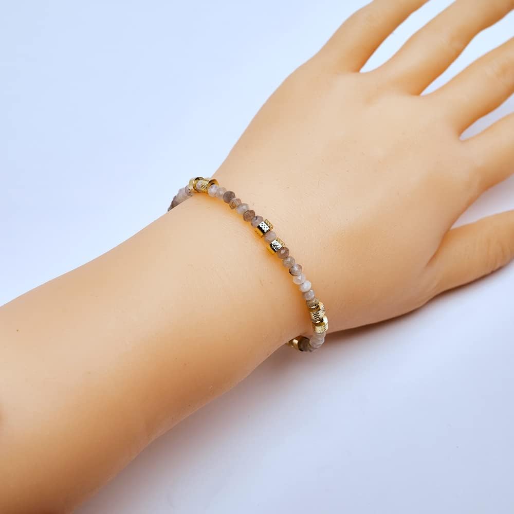 Glitter Stone Natural Gemstone Bracelet with gold Plated Findings Displayed on a Hand Model