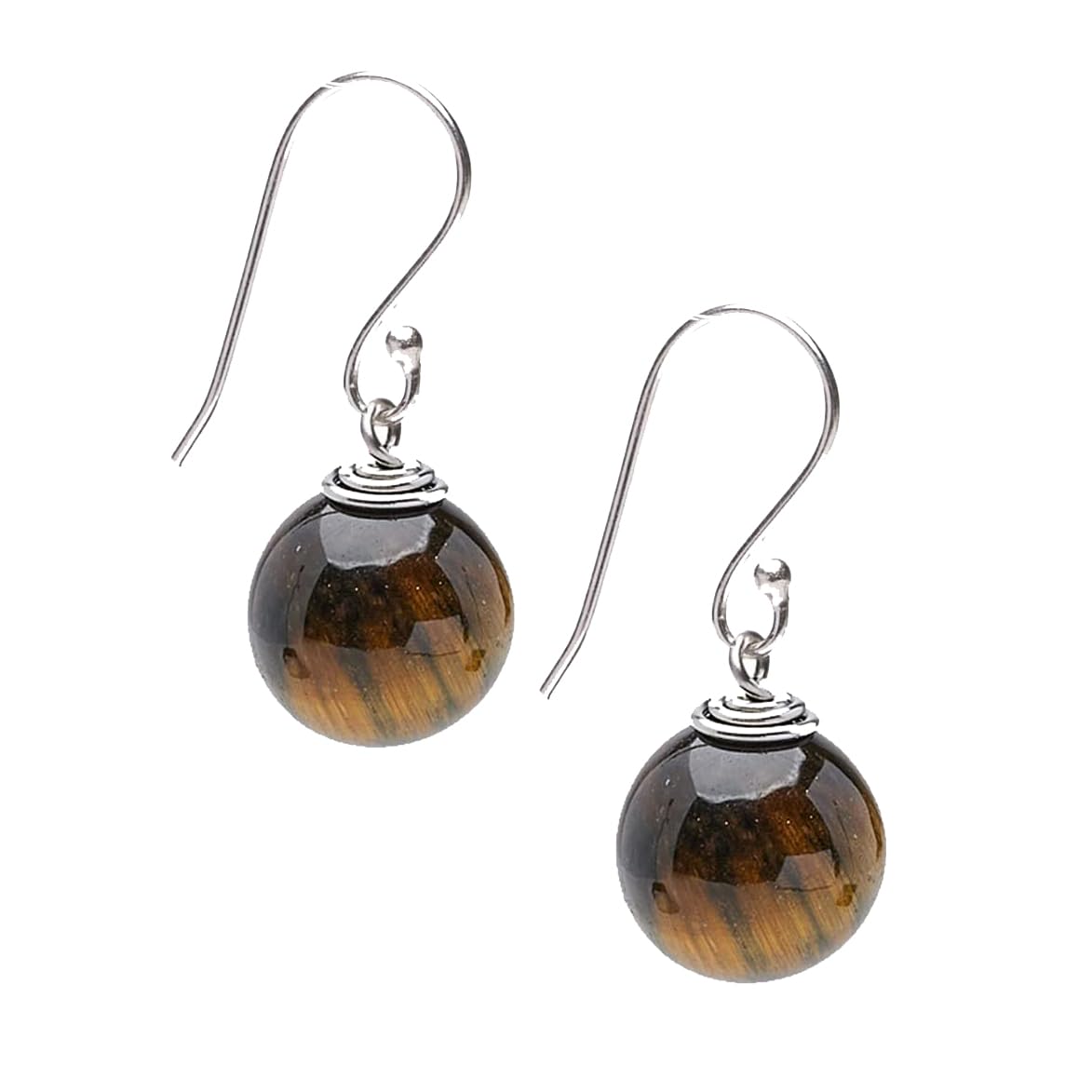 Tiger's Eye 12mm Bead Gemstone Dangle Drop Earrings