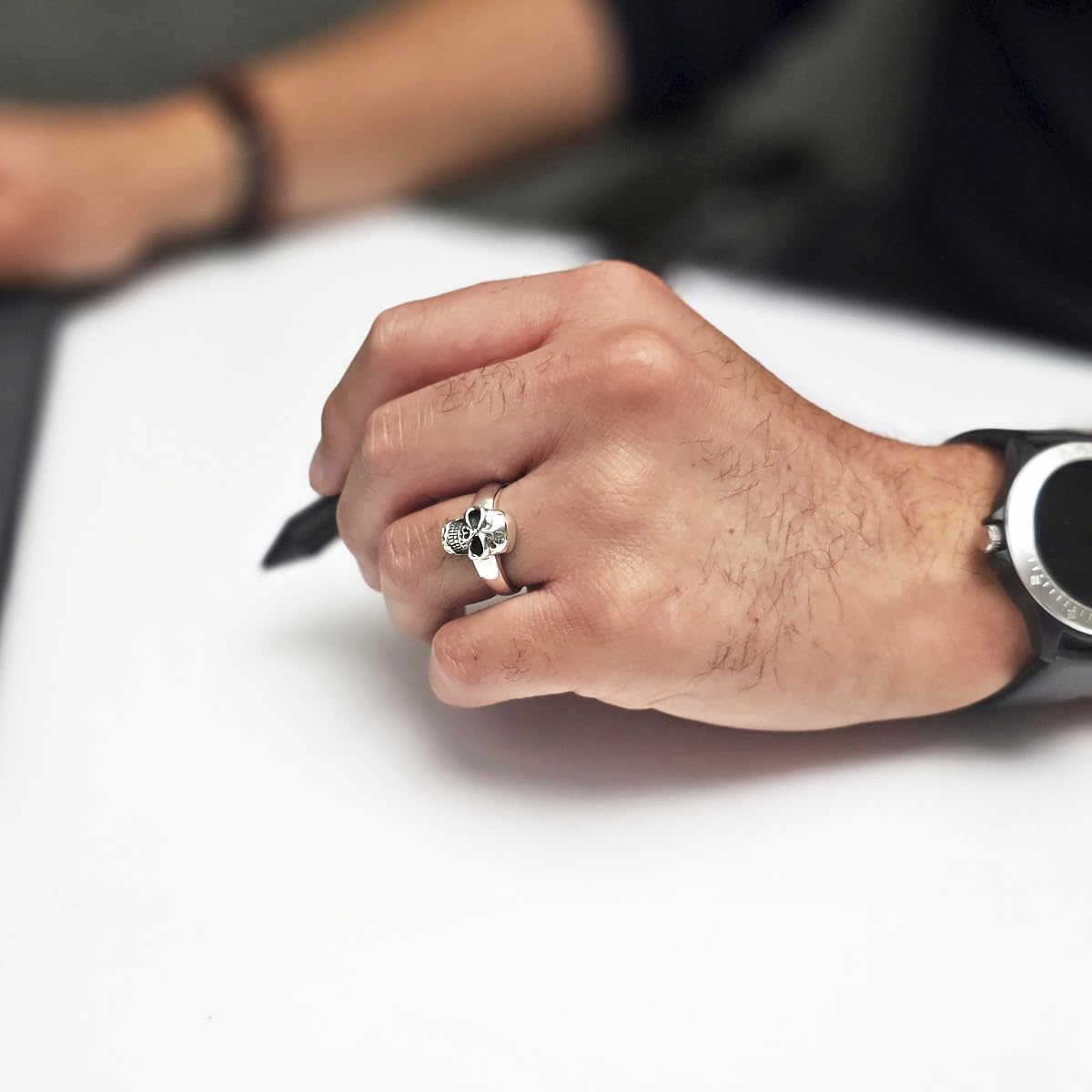 925 sterling silver skull ring on male model
