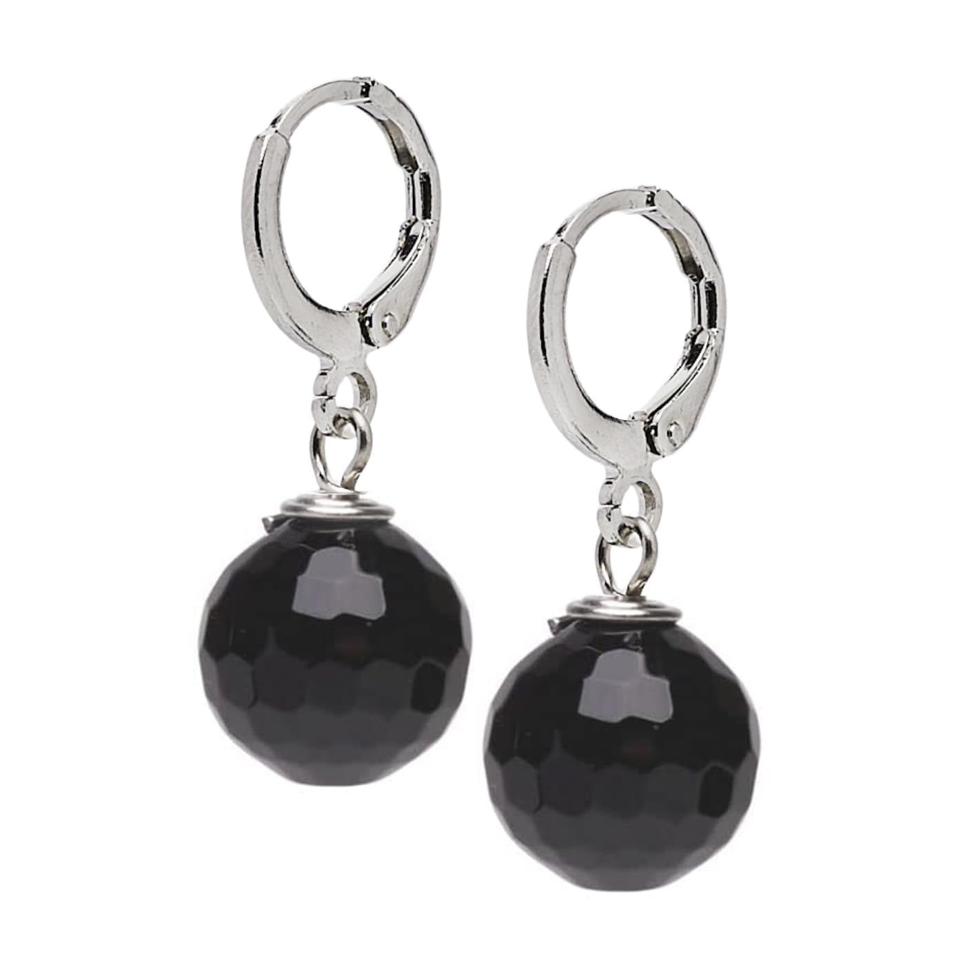 Black Faceted Agate 12mm Gemstone Bead Leverback Earrings