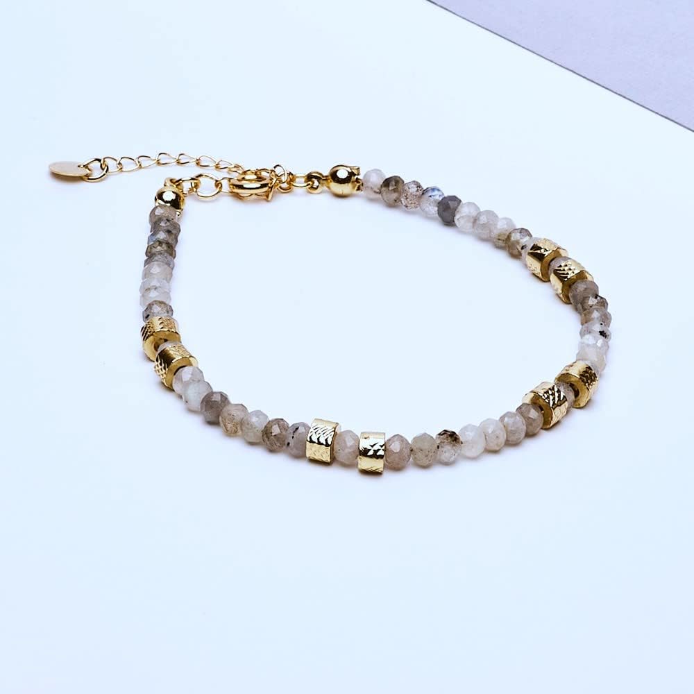 Glitter Stone Natural Gemstone Bracelet with Gold Plated Findings
