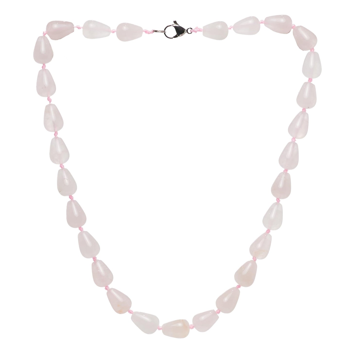 Rose Quartz Round Teardrop Gemstone Necklace