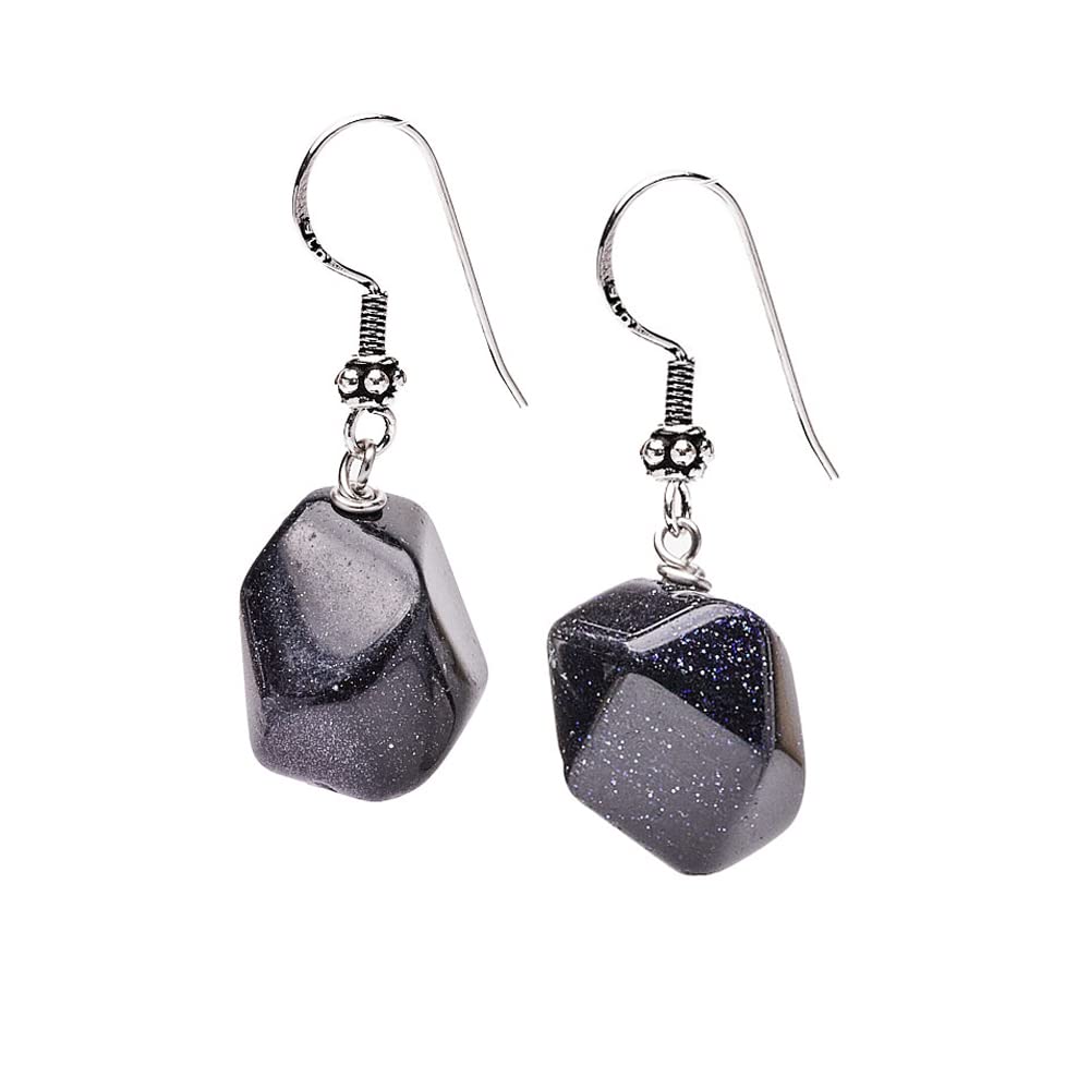 Unique Shape Faceted Blue Sandstone Gemstone Drop Earrings