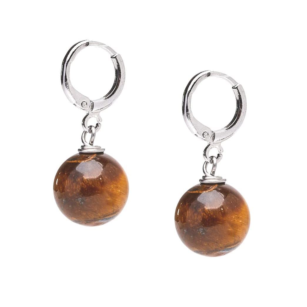 Tiger's Eye 12mm Gemstone Bead Leverback Earrings