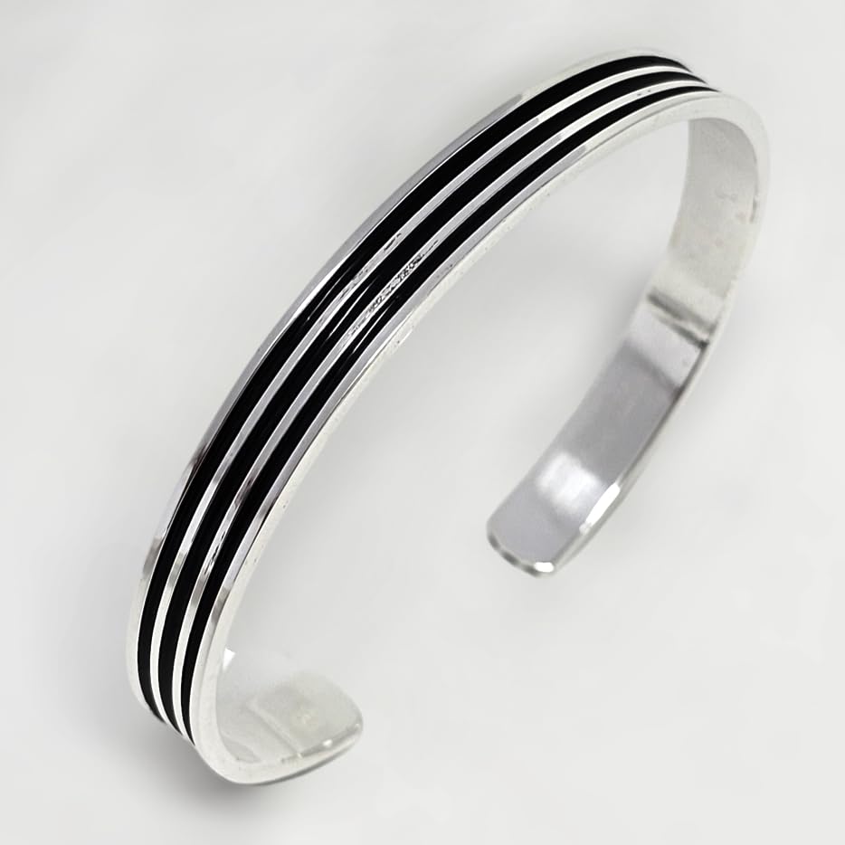 925 sterling silver triple lines bangle bracelet for men