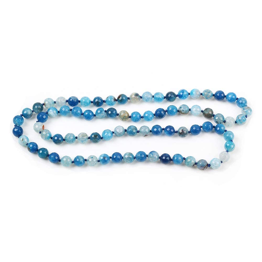 Blue agate 10mm Gemstone Beaded Necklace 35 inch long