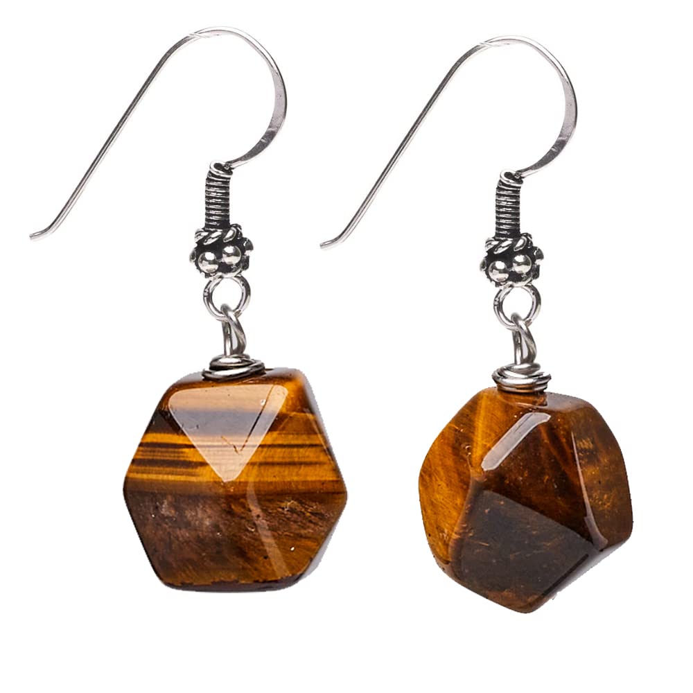 Unique Shape Faceted Brown Tiger's Eye Gemstone Drop Earrings