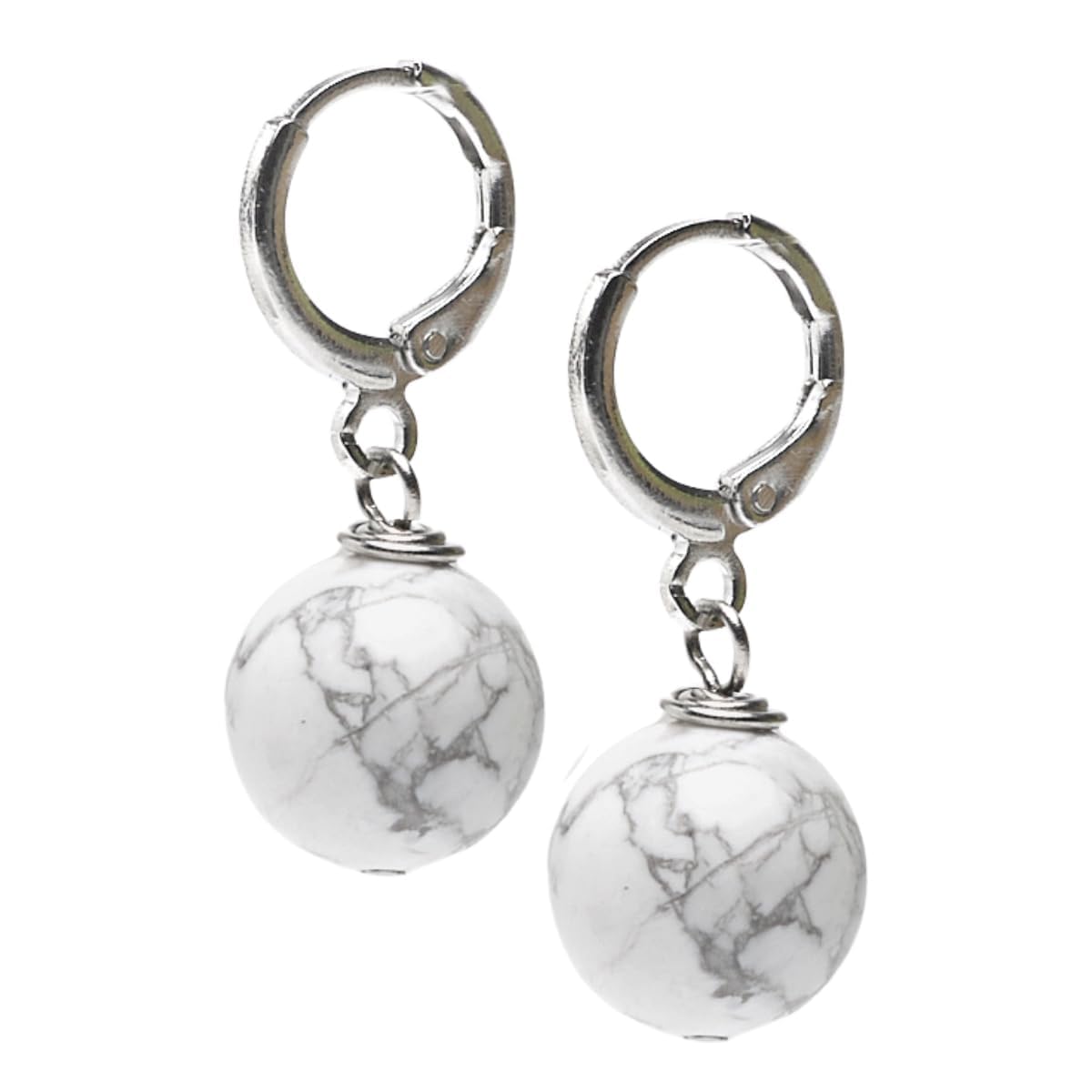 White Turquoise 12mm Gemstone Bead Leverback Earrings
