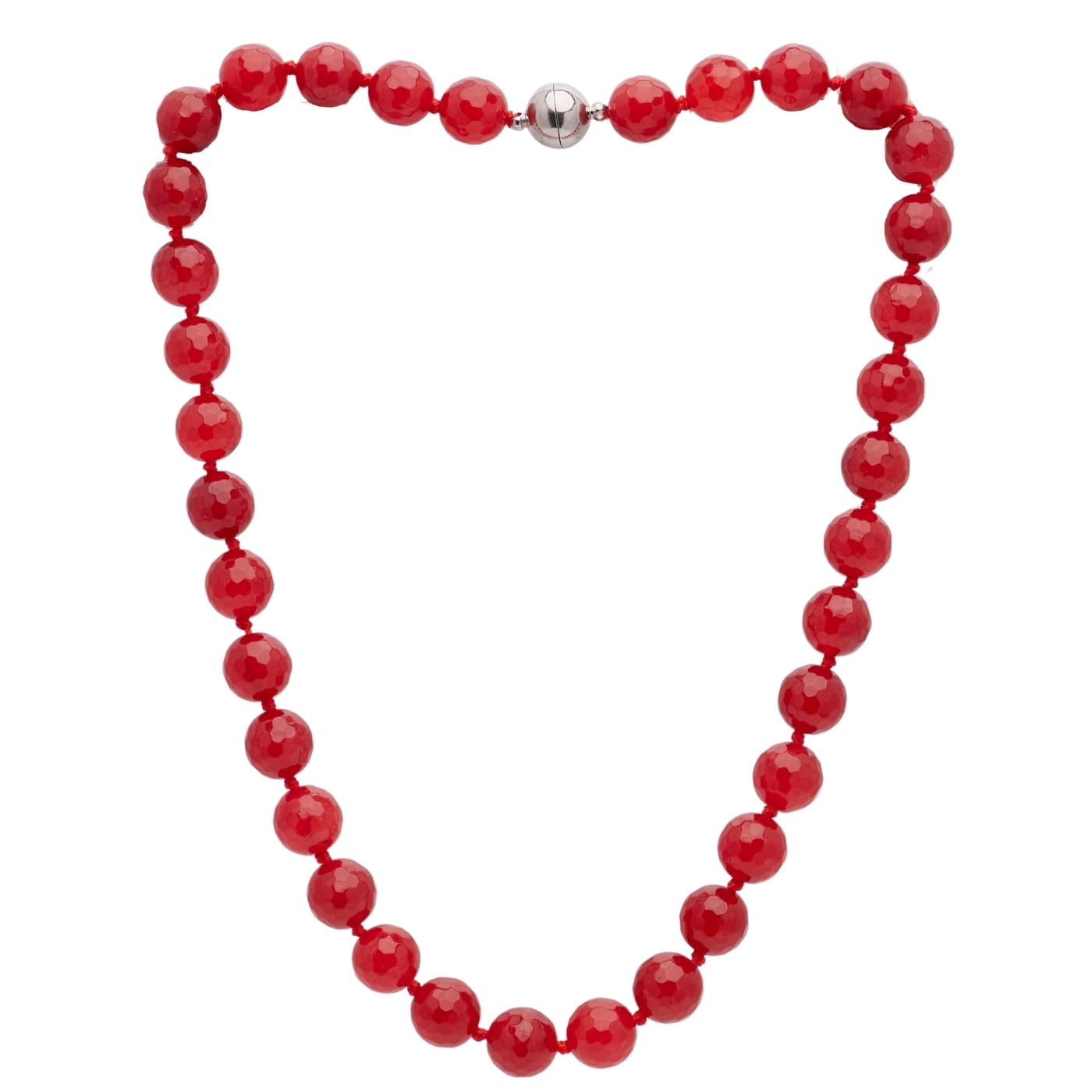 Red Scarlet 12mm Gemstone Necklace on white Background
