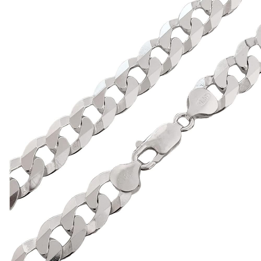 925 Sterling Silver 10.5mm Thick Curb Chain Necklace