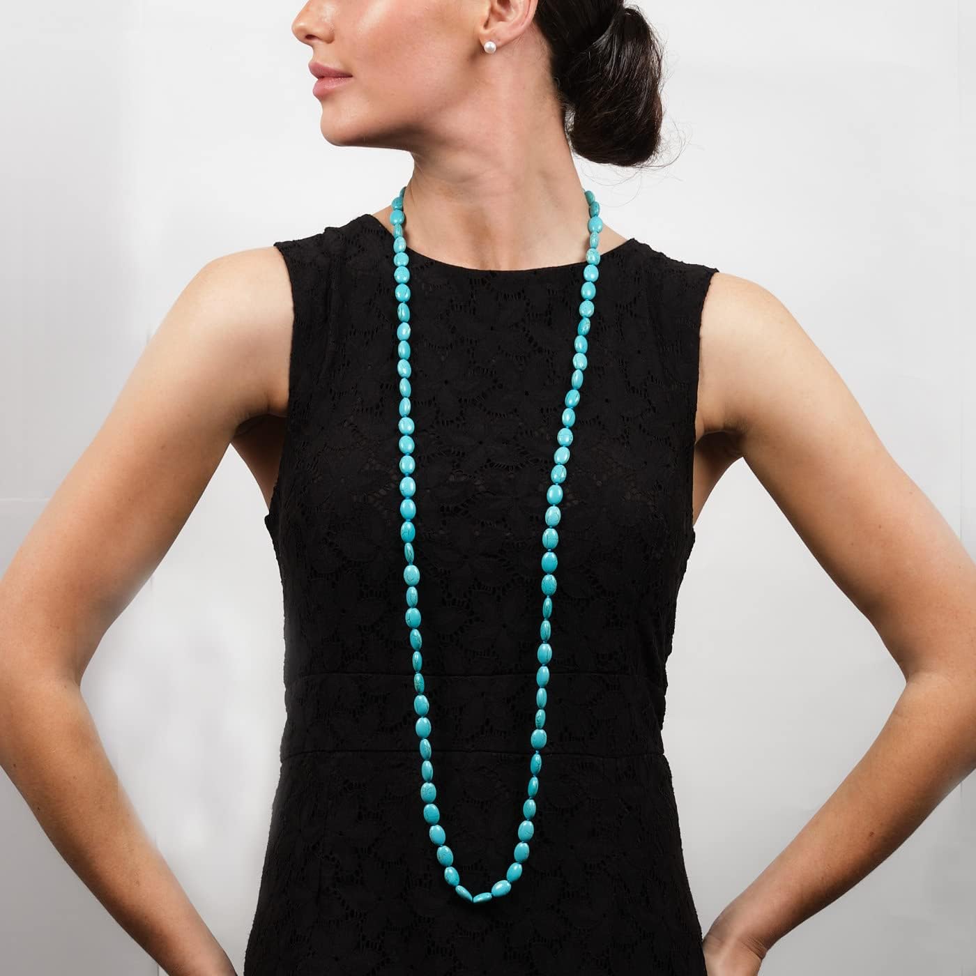 Turquoise Gemstone Necklace | Handmade 48-Inch Sweater Chain for Women