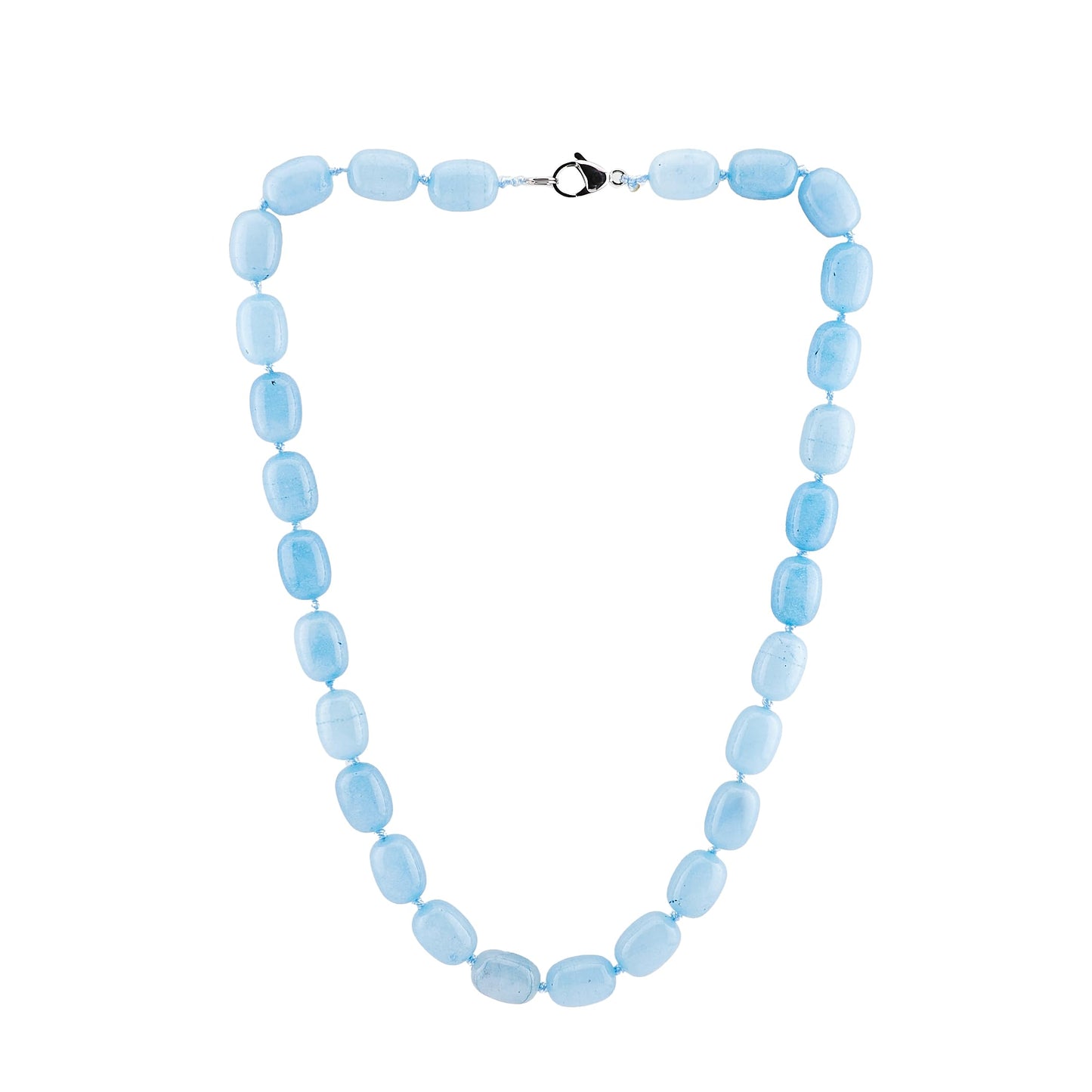 Aquamarine 10x16mm Beaded Gemstone Necklace on a White Background