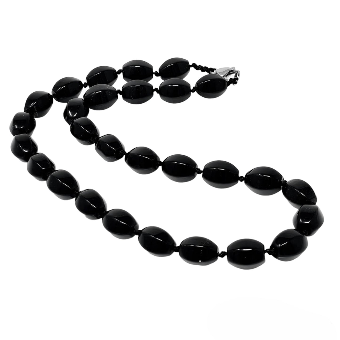 Black Agate 10x14mm Gemstone Beaded Necklace