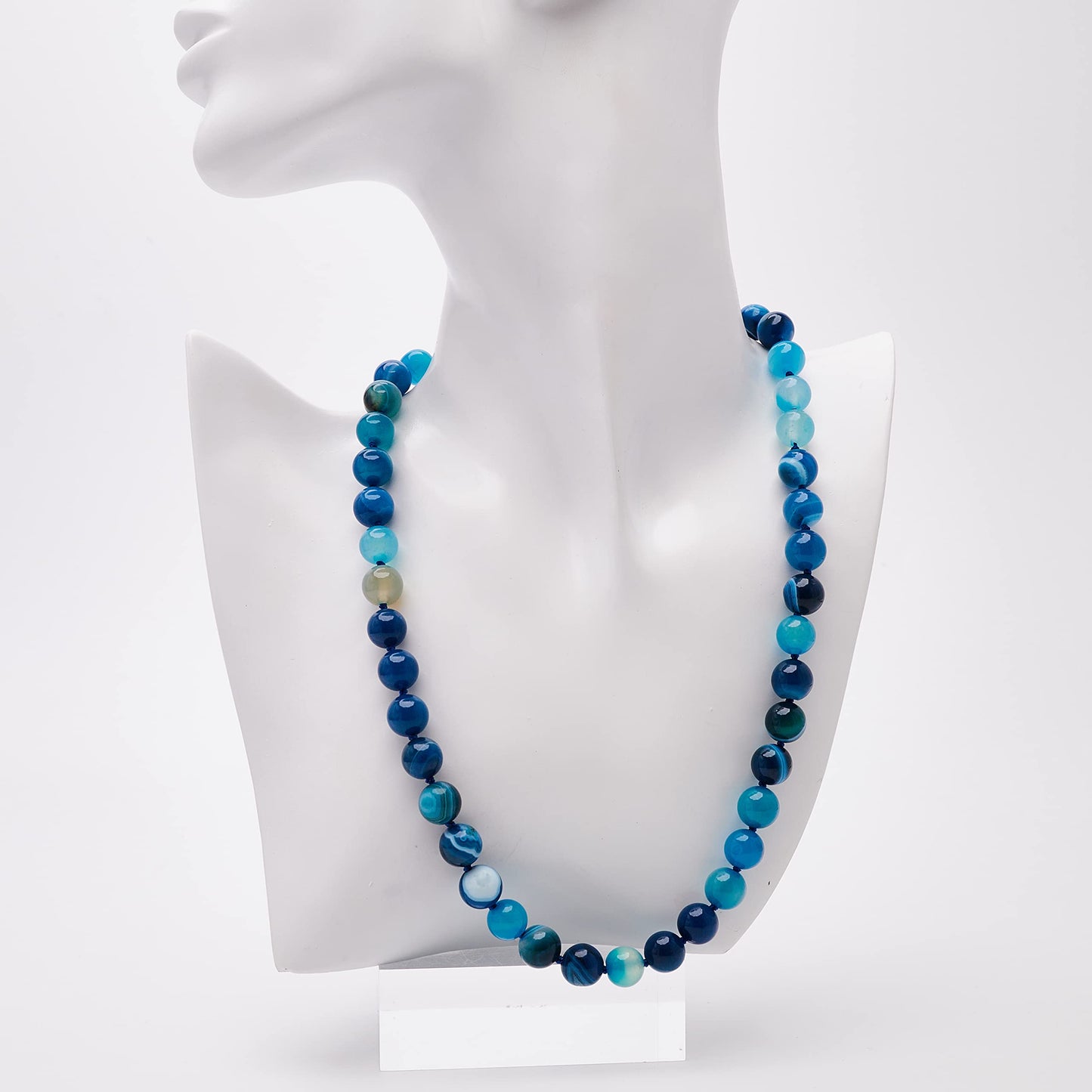 Women's Gemstone Necklace | Handmade 10mm Blue Agate Beads - 19" Length