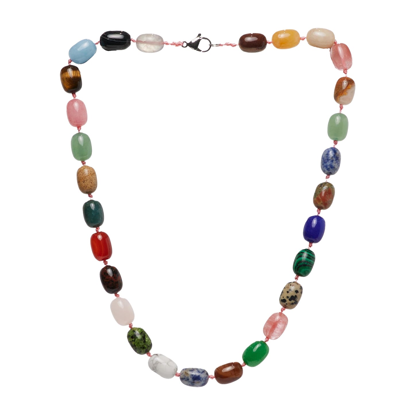 Multigem 10x16mm Beaded Gemstone Necklace on a White Background