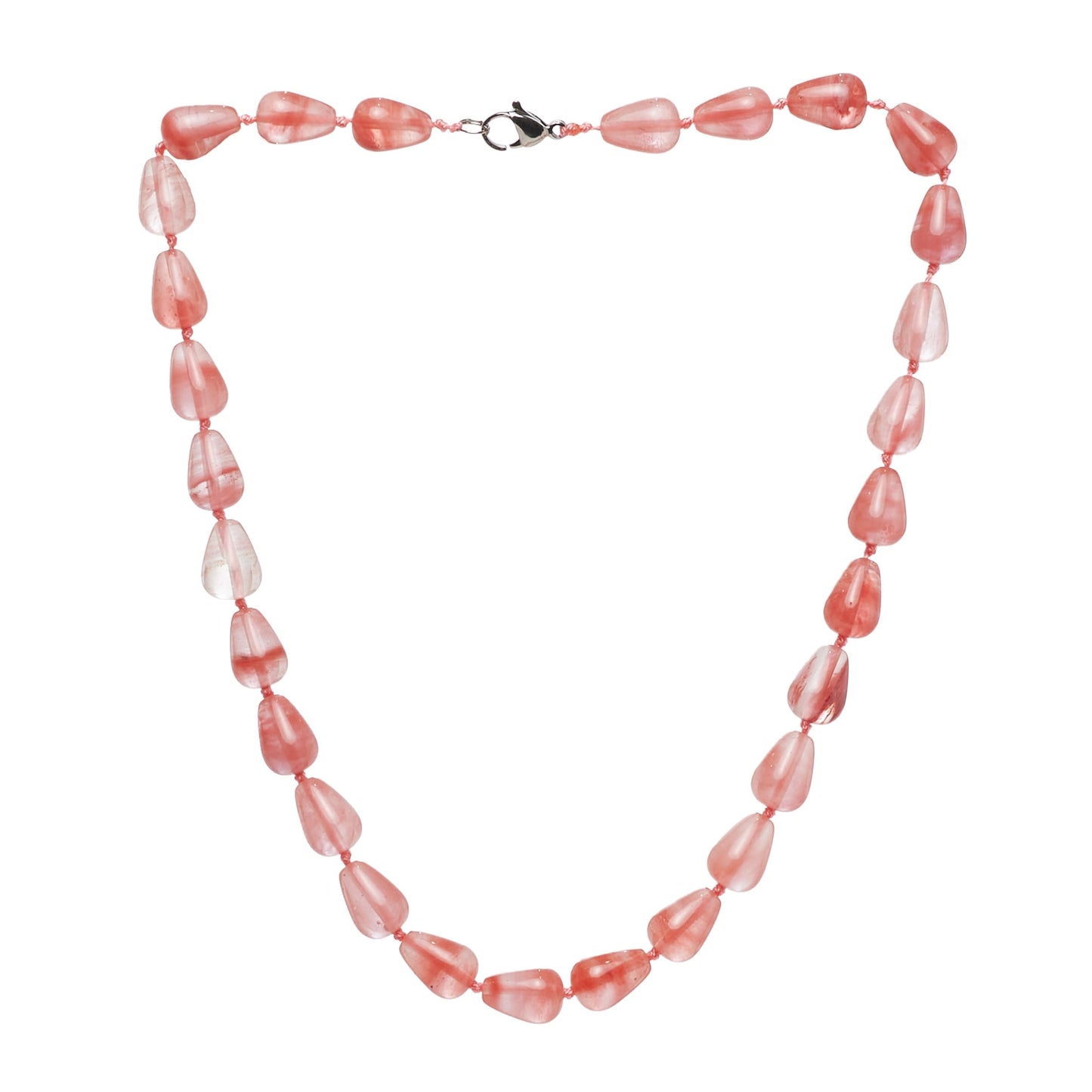 Cherry Quartz Round Teardrop Gemstone Necklace