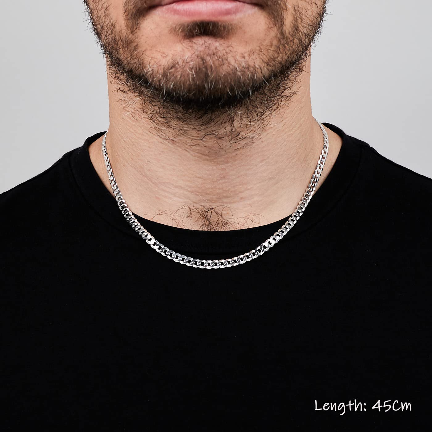 4.8mm 925 sterling silver curb chain necklace on male model 45cm