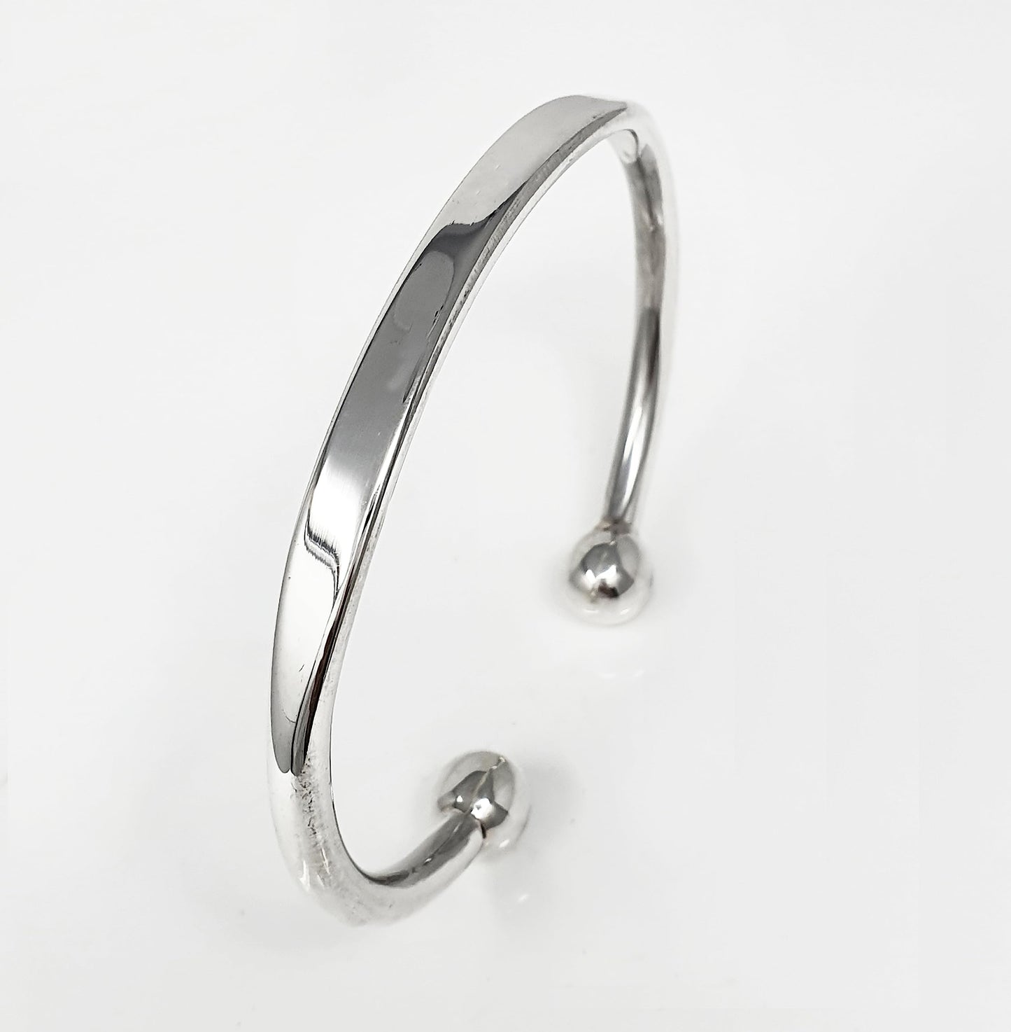 Men's Silver Torque Bangle | Solid 925 Sterling Silver Plain Bracelet - Gift for Him