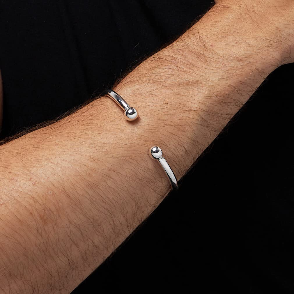 Men's Silver Torque Bangle | Solid 925 Sterling Silver Plain Bracelet - Gift for Him