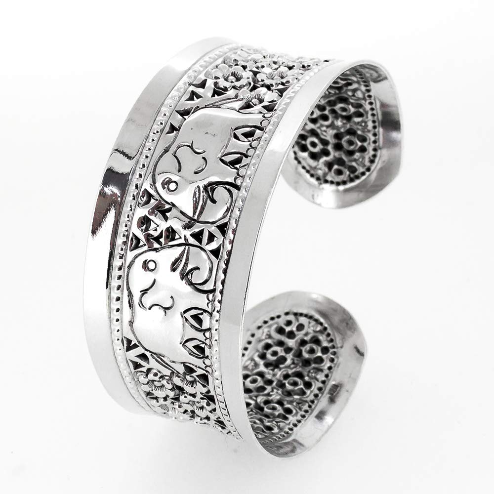 Elephant Cuff Bangle | Chunky 925 Sterling Silver Bracelet for Women