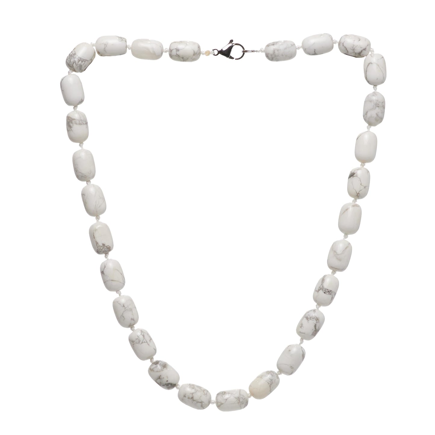 White Turquoise 10x16mm Beaded Gemstone Necklace on a White Background