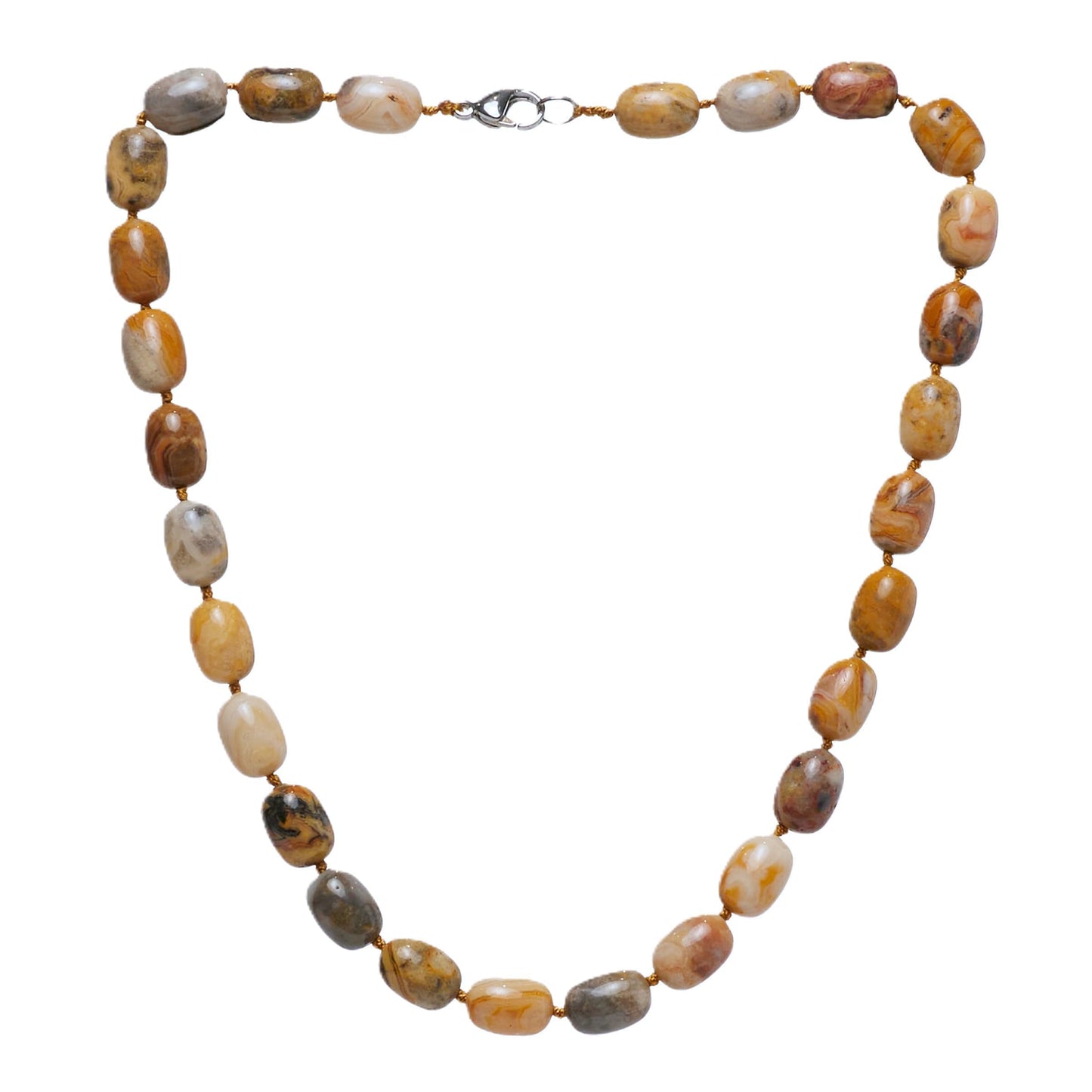 Crazy Agate 10x16mm Beaded Gemstone Necklace on a White Background