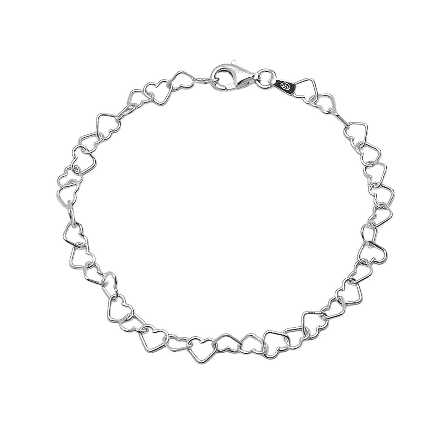 925 sterling silver heart link chain bracelet