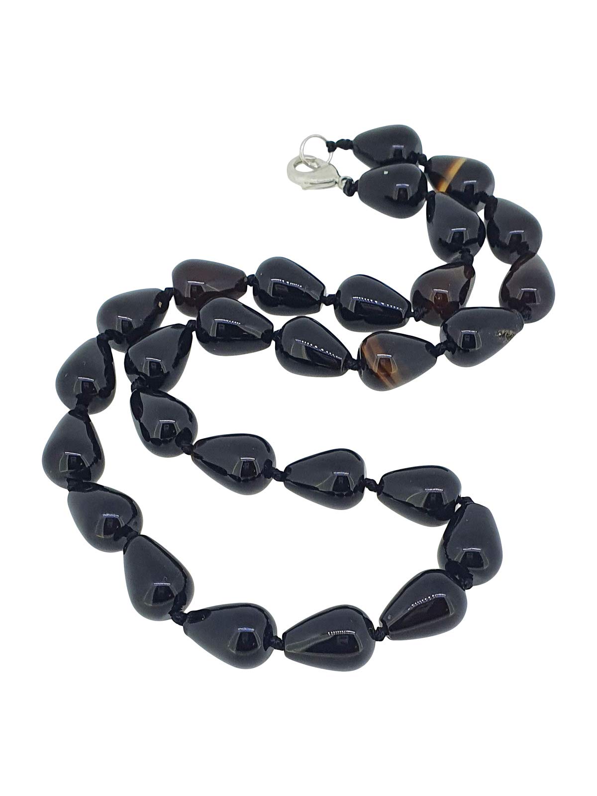 Black Agate Round Teardrop Gemstone Necklace