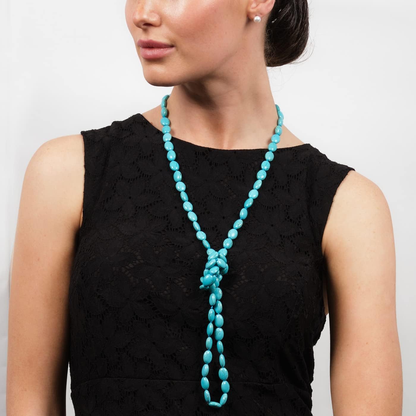 Turquoise Gemstone Necklace | Handmade 48-Inch Sweater Chain for Women