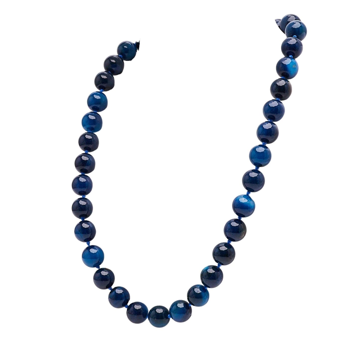 Blue Agate Gemstone Necklace Asgainst a White Background